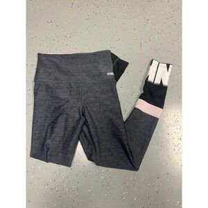 Pink Victorias Secret Ultimates XS Black Pink White Stripe Mesh Logo Leggings H8